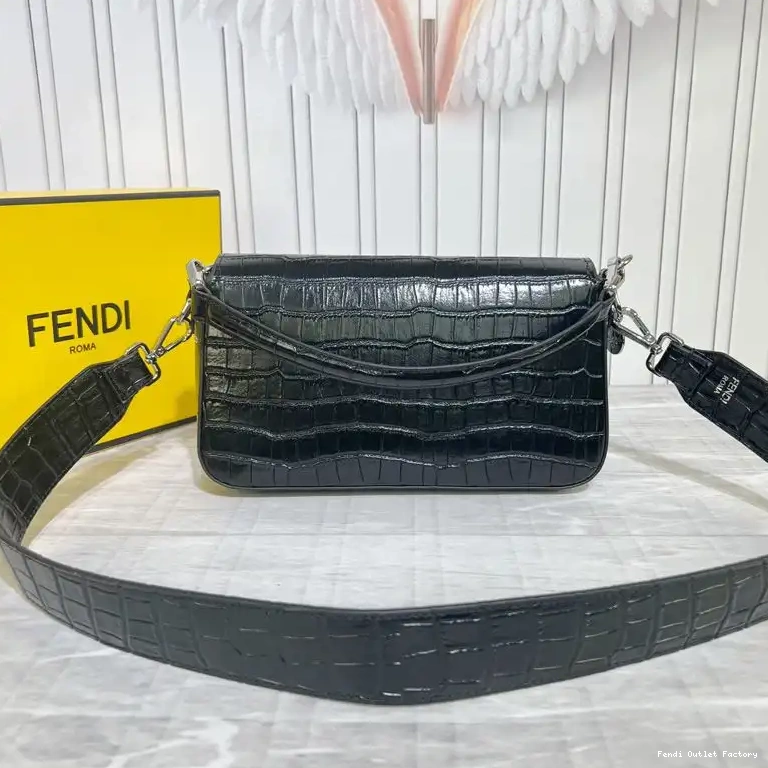 Cheap HOT Black Bag Baguette Crocodile Medium Fendi Tiffany In Leather 0701
